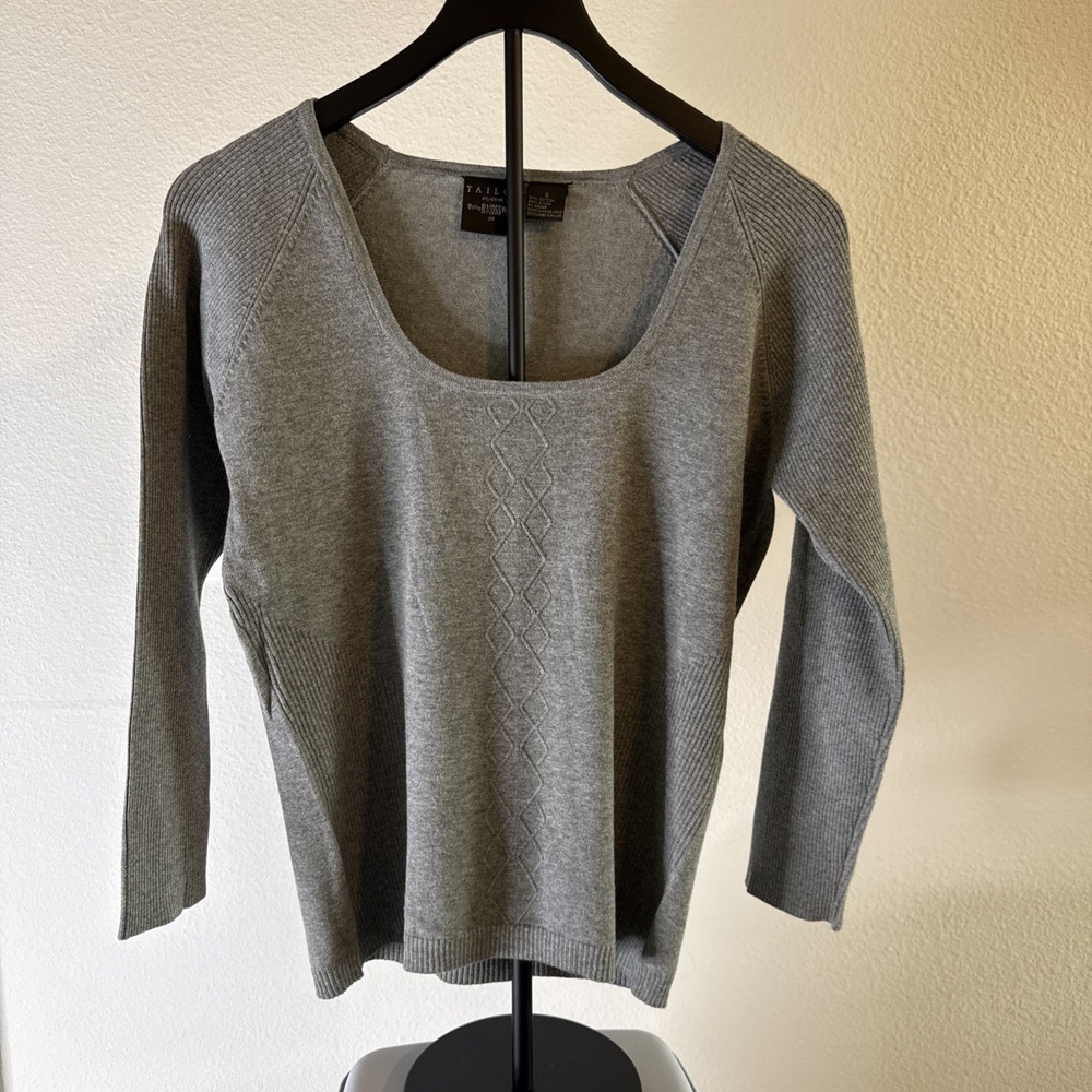 B Moss Tailor Women's Sweater Square Neck Long Sleeve Gray Size S